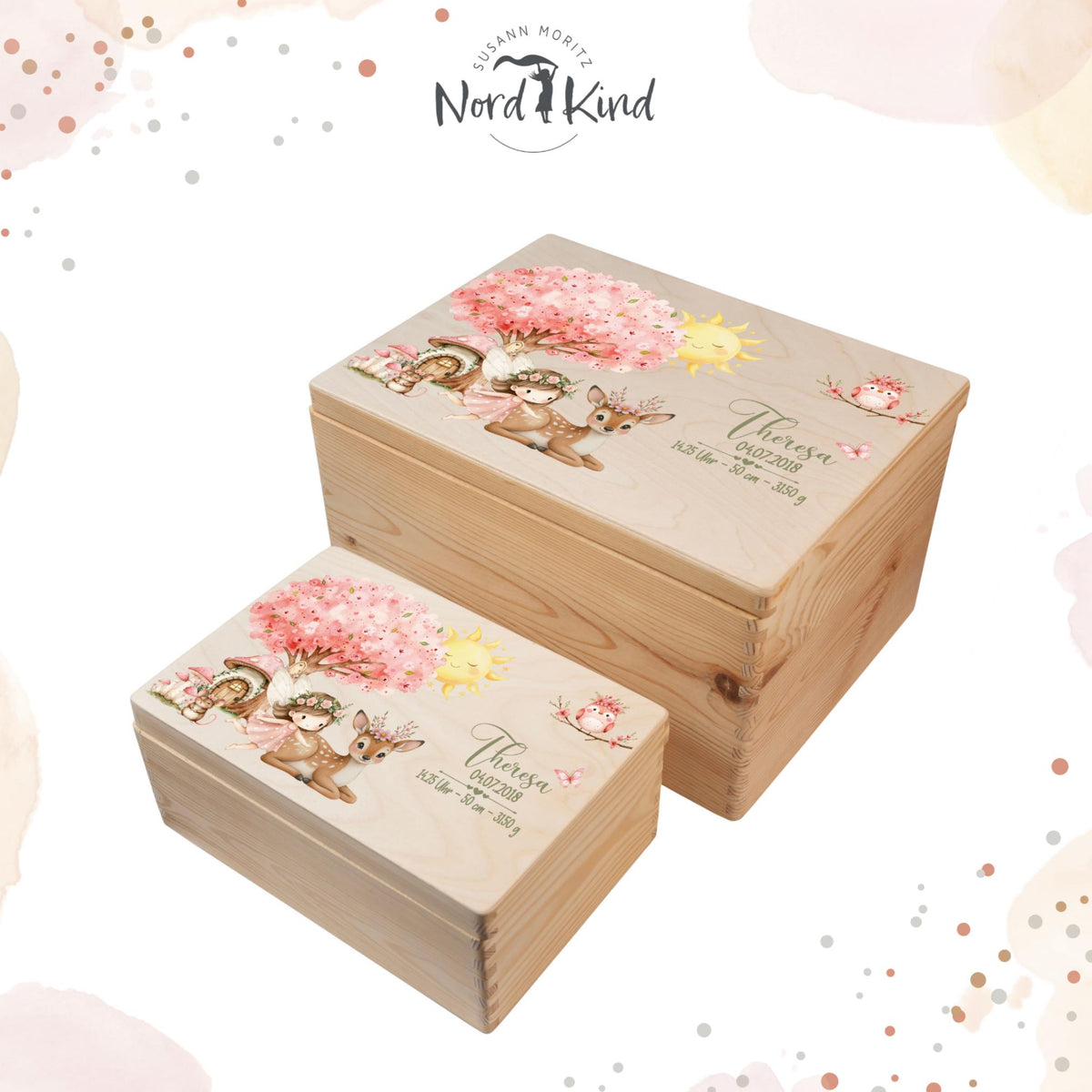 Personalisierte Erinnerungsbox Baby aus Holz, Motiv Fee 1