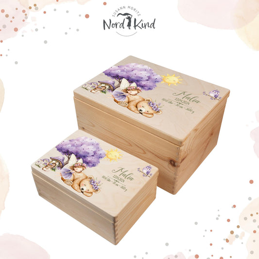 Personalisierte Erinnerungsbox Baby aus Holz, Motiv Fee 2