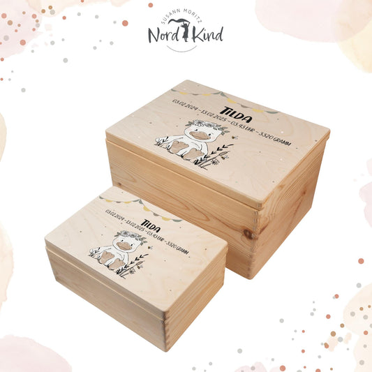 Personalisierte Erinnerungsbox Baby aus Holz mit Gänsemotiv Gans 2 in zwei Größen