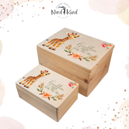Personalisierte Erinnerungsbox aus Holz, Motiv Giraffe 1
