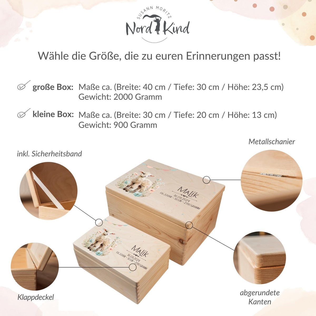 Erinnerungsbox aus Holz Motiv Lamm 1, Produktbild 10