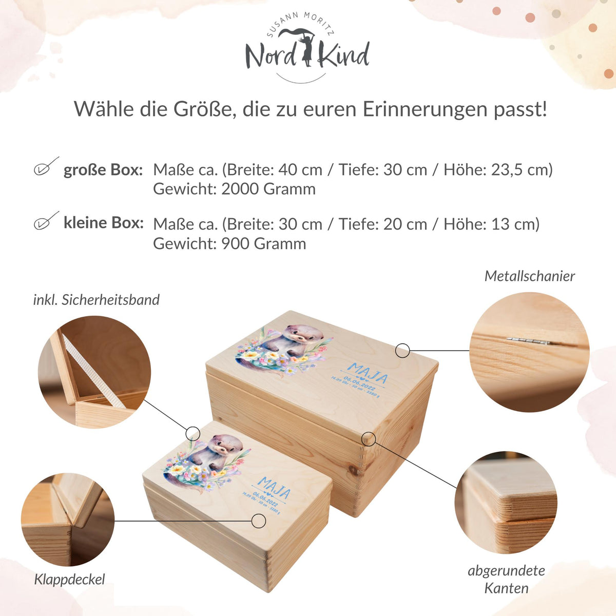 Erinnerungsbox aus Holz Motiv Otter 1, Produktbild 10