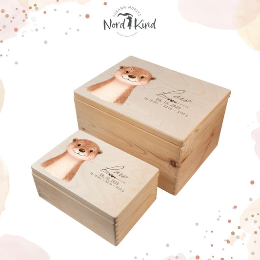 Personalisierte Erinnerungsbox Baby aus Holz, Motiv Otter 2