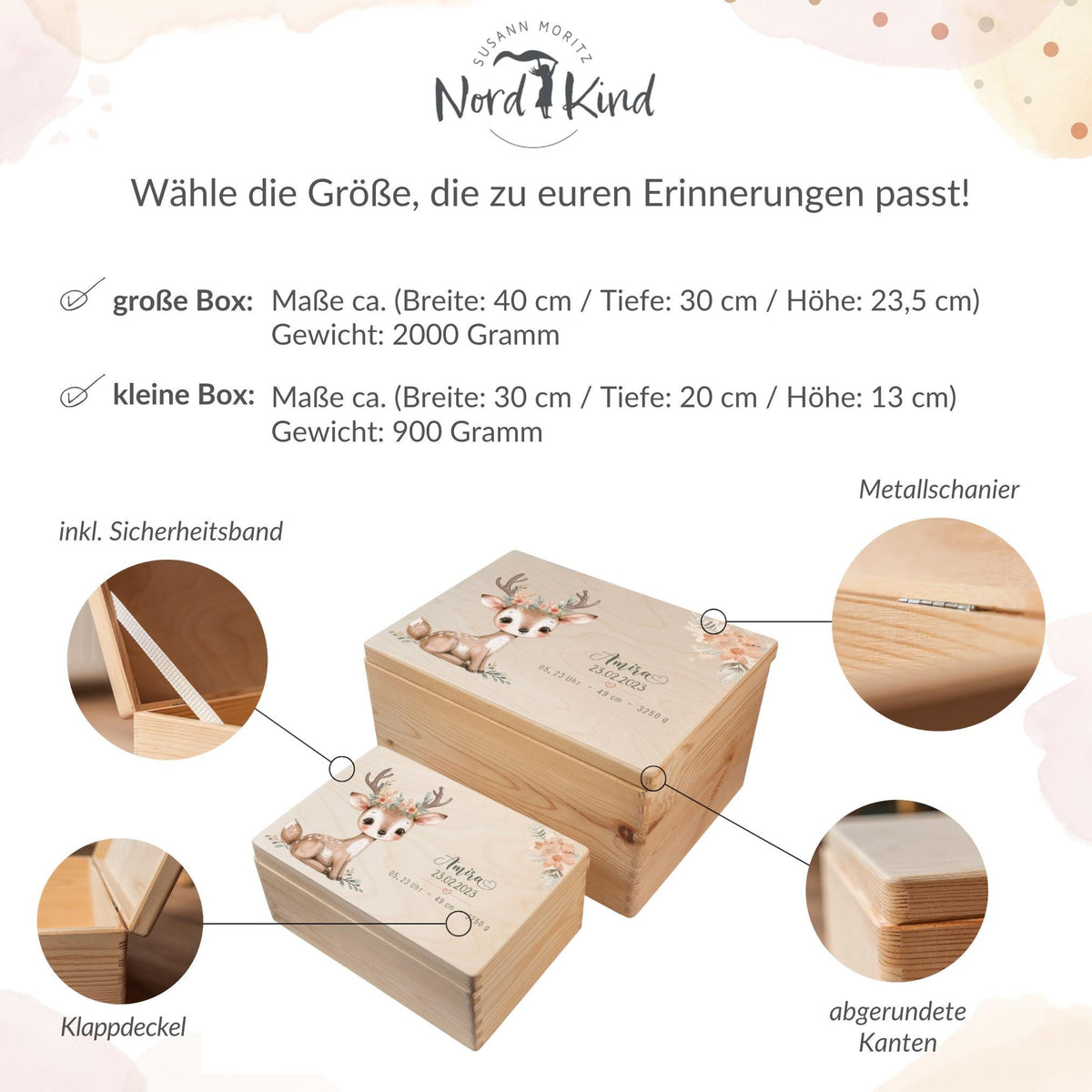 Erinnerungsbox aus Holz Motiv Reh 1, Produktbild 10