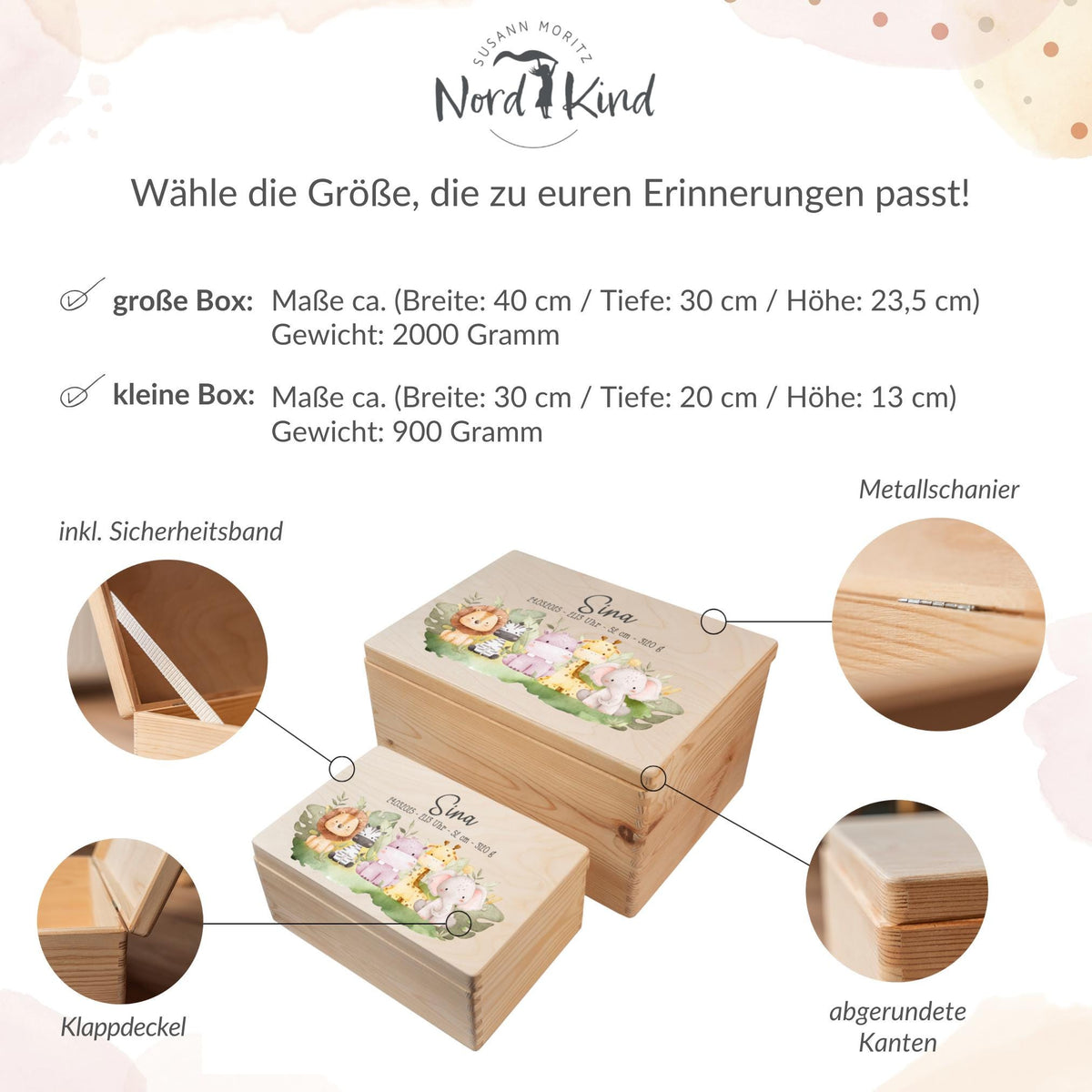 Erinnerungsbox aus Holz Motiv Safari 2, Produktbild 10