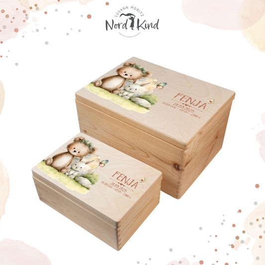 Personalisierte Erinnerungsbox Baby aus Holz, Motiv Tiere 2