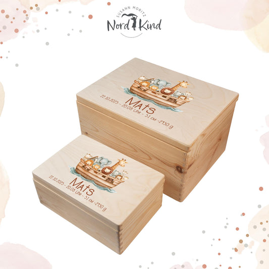 Personalisierte Erinnerungsbox Baby aus Holz, Motiv Tiere 3