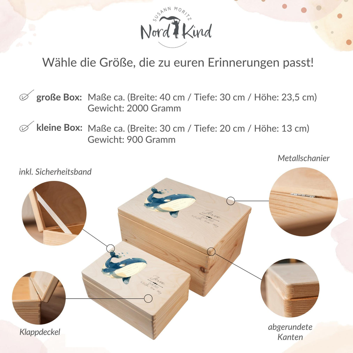 Erinnerungsbox aus Holz Motiv Wal 1, Produktbild 10