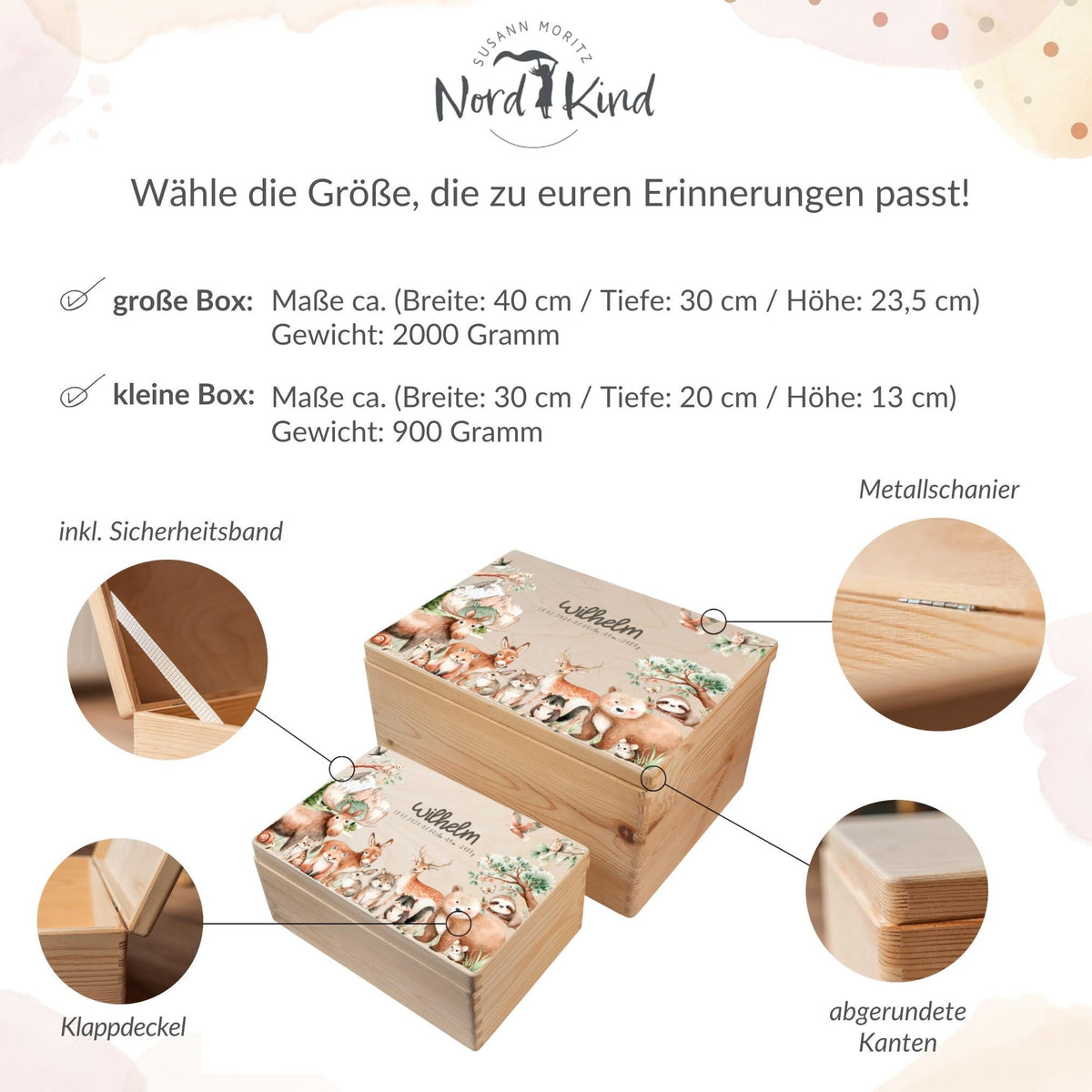 Erinnerungsbox aus Holz Motiv Waldtiere 1, Produktbild 10