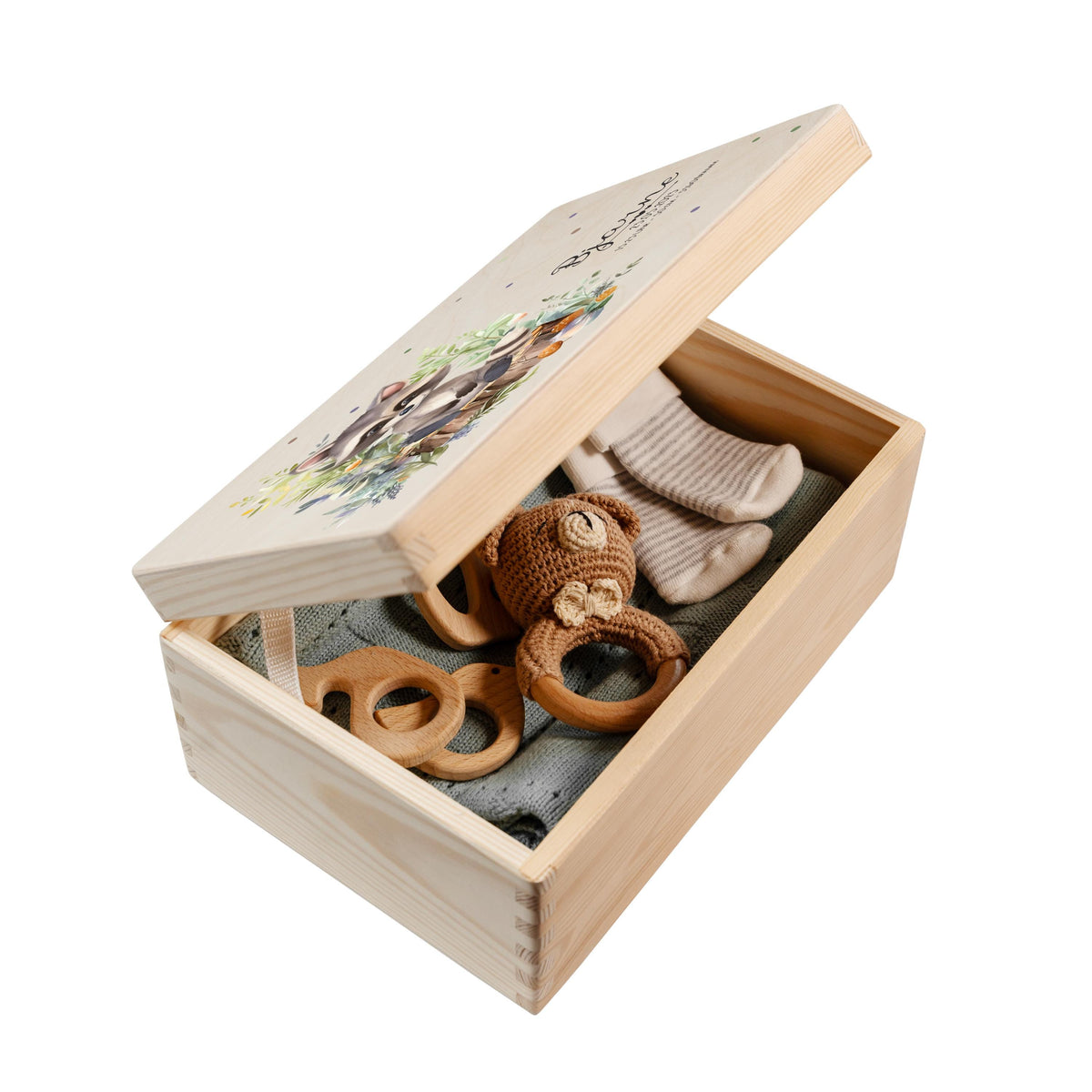 Erinnerungsbox aus Holz Motiv Waschbär 1, Produktbild 3