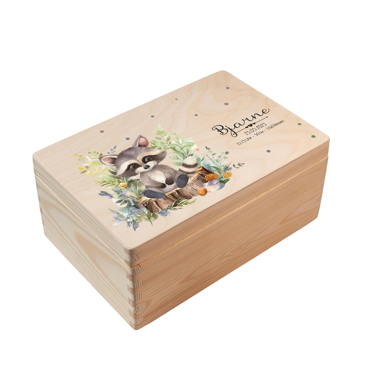 Erinnerungsbox aus Holz Motiv Waschbär 1, Produktbild 5