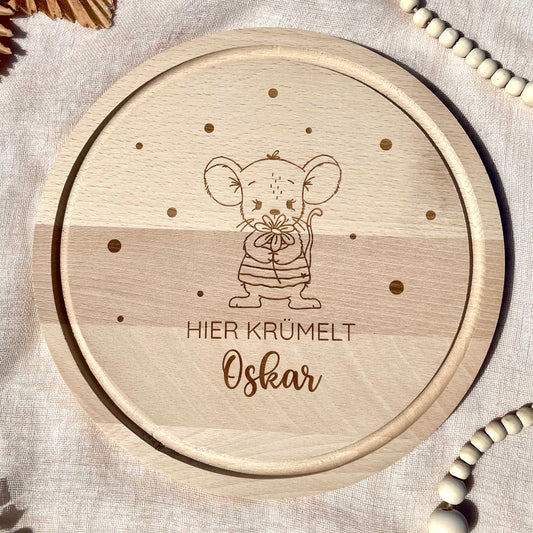 personalisiertes Frühstücksbrett Maus mit Blume