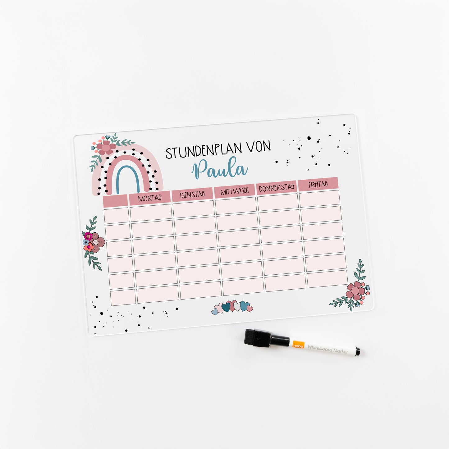 Stundenplan aus Acryl – personalisiert mit Namen (Regenbogen 1)