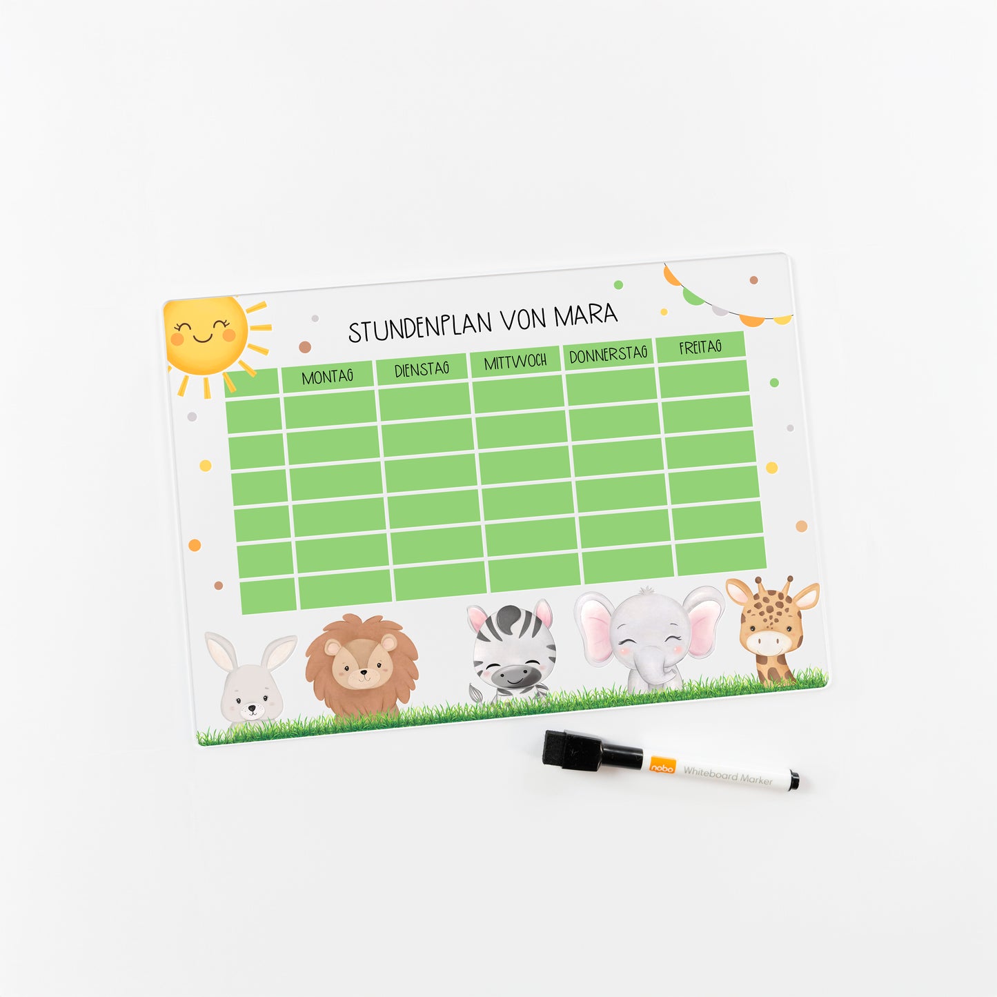 Stundenplan aus Acryl – personalisiert mit Namen (Tiere 1)