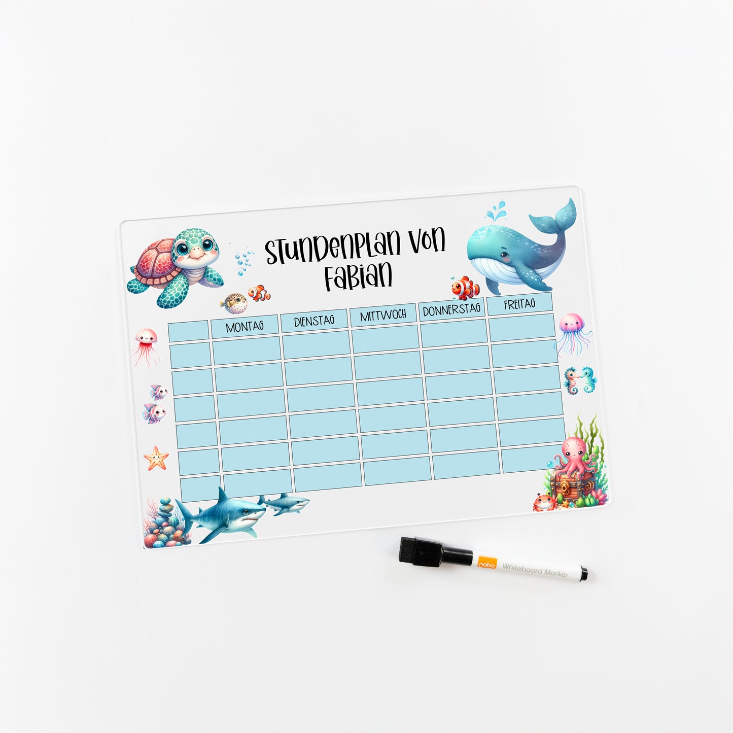 Stundenplan aus Acryl – personalisiert mit Namen (Unterwasserwelt 1)
