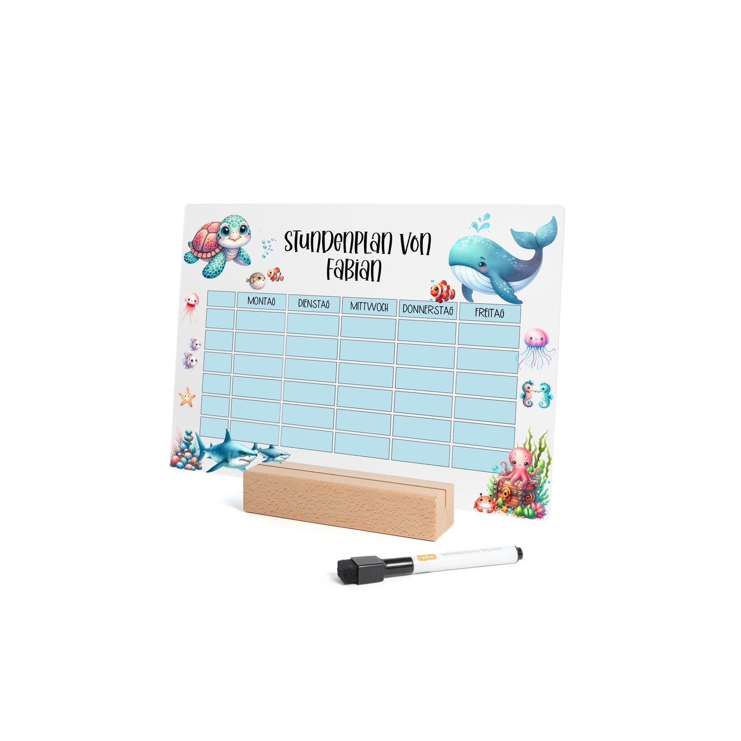 Stundenplan aus Acryl – personalisiert mit Namen (Unterwasserwelt 1)