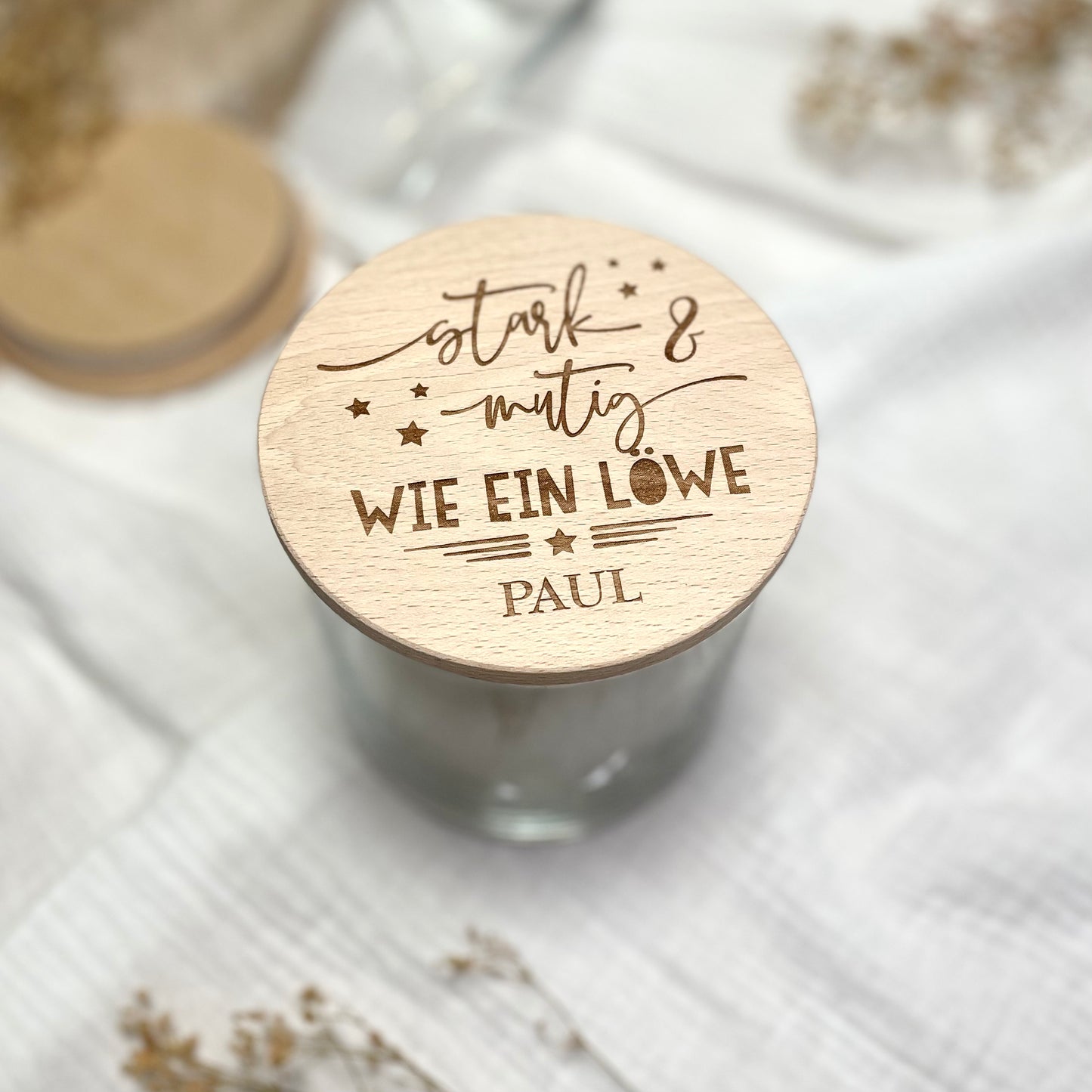 Vorratsglas stark und mutig wie ein Löwe + Name personalisiert