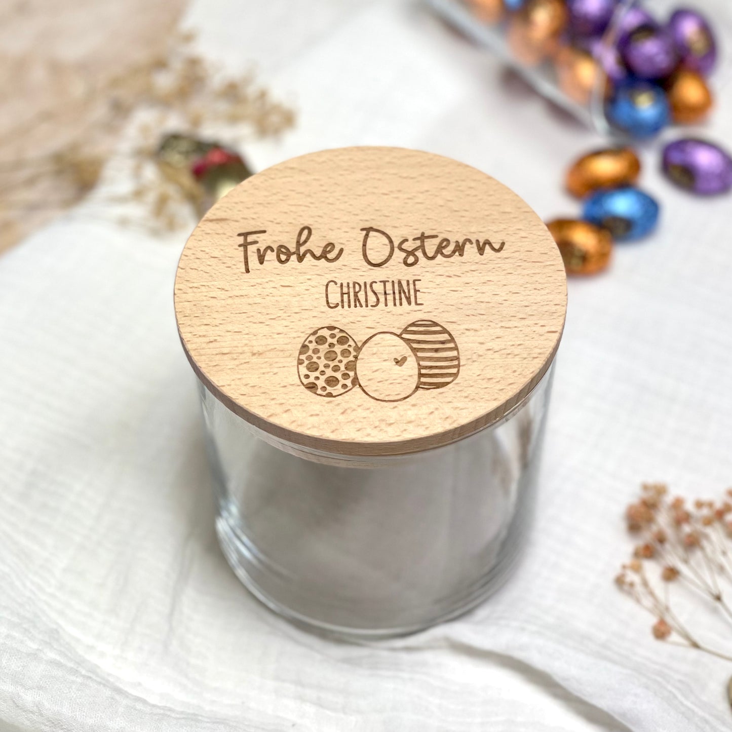 Vorratsglas Frohe Ostern + Name personalisiert