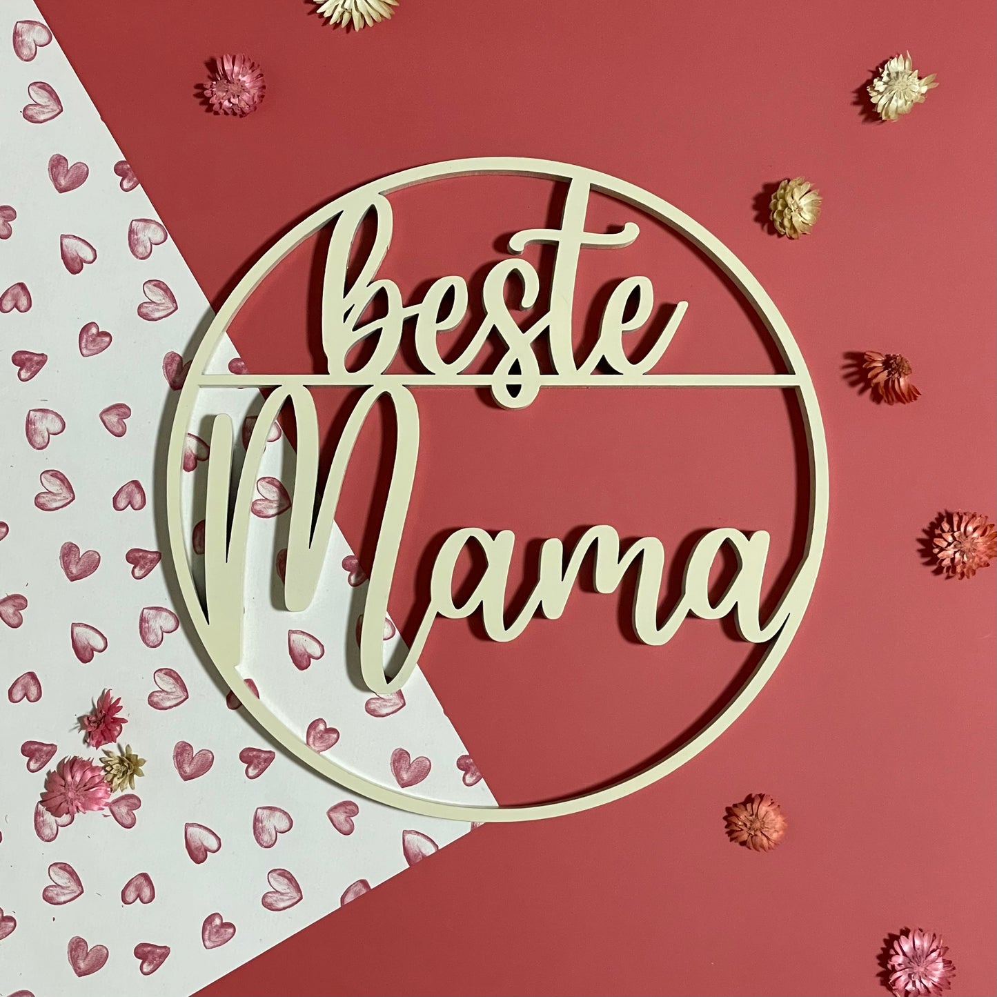 3D-Schriftzug "Kranz beste Mama" Wandkranz Holzring Hoop